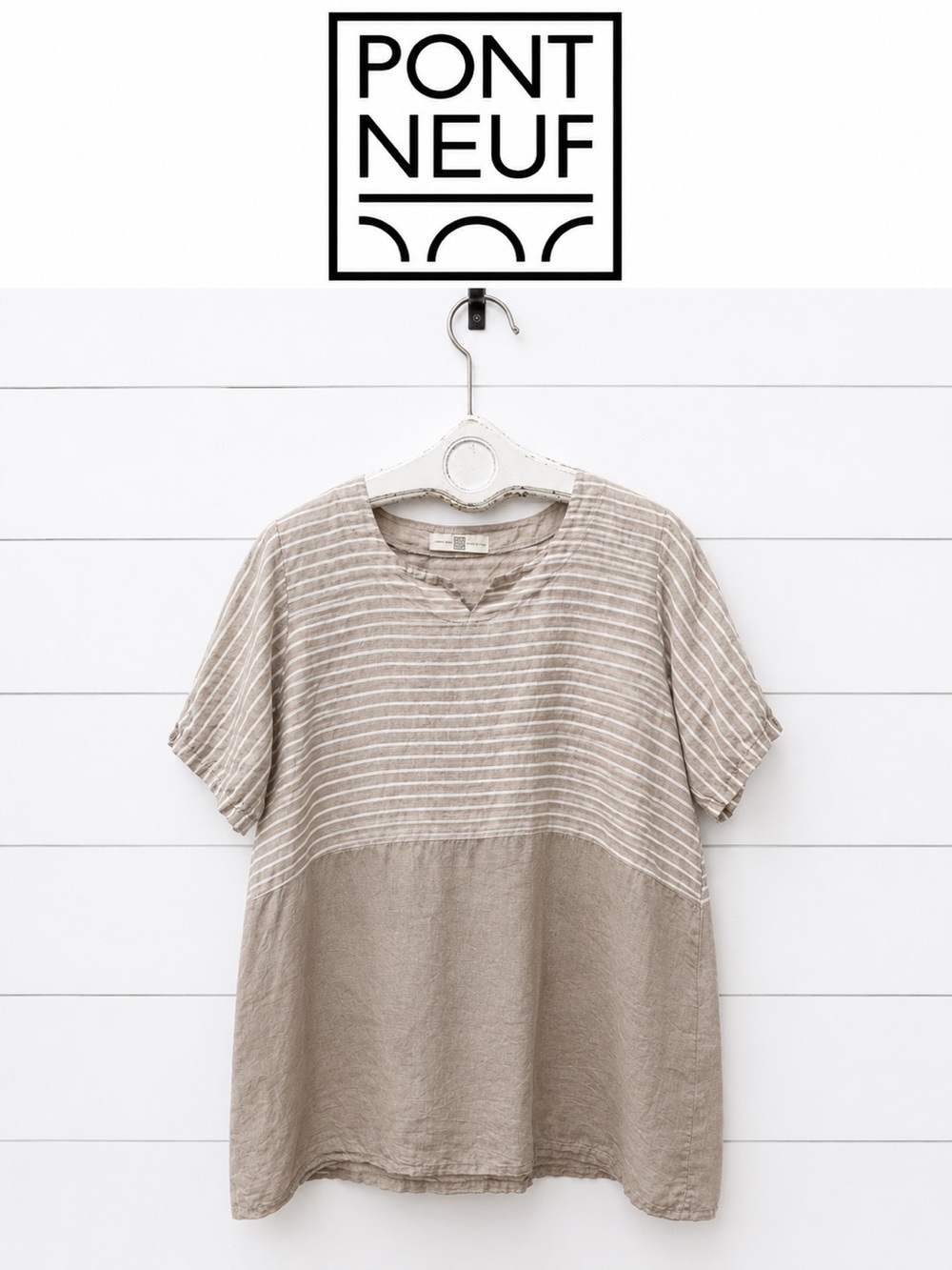 Pont Neuf Striped Linen-Style Tunic – Beige – Estimated Size XL